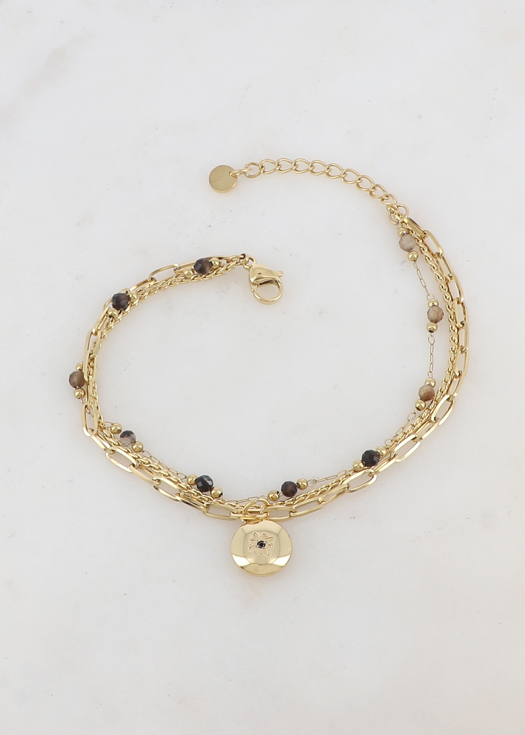Wholesaler Ikita Paris - 3 row bracelet with mesh, natural stones, star and rhinestone