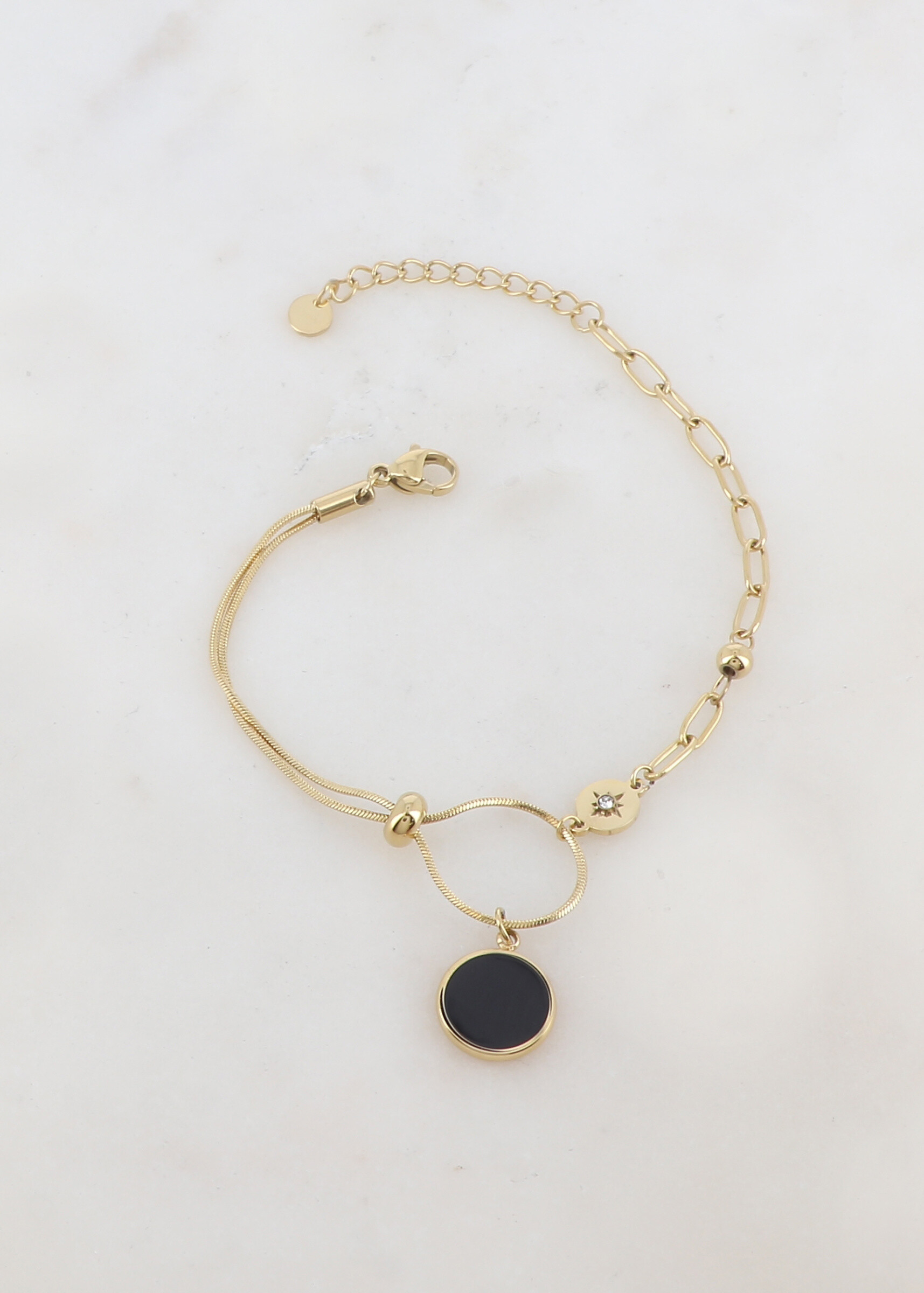 Wholesaler Ikita Paris - Mesh bracelet with enameled round room, rhinestones, star, small ball