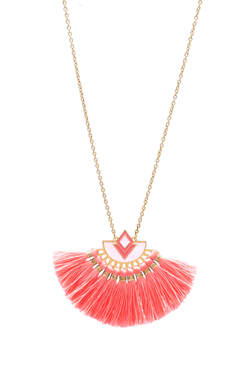 Wholesaler Ikita Paris - Necklace - wire pompom pendant, enameled metal piece