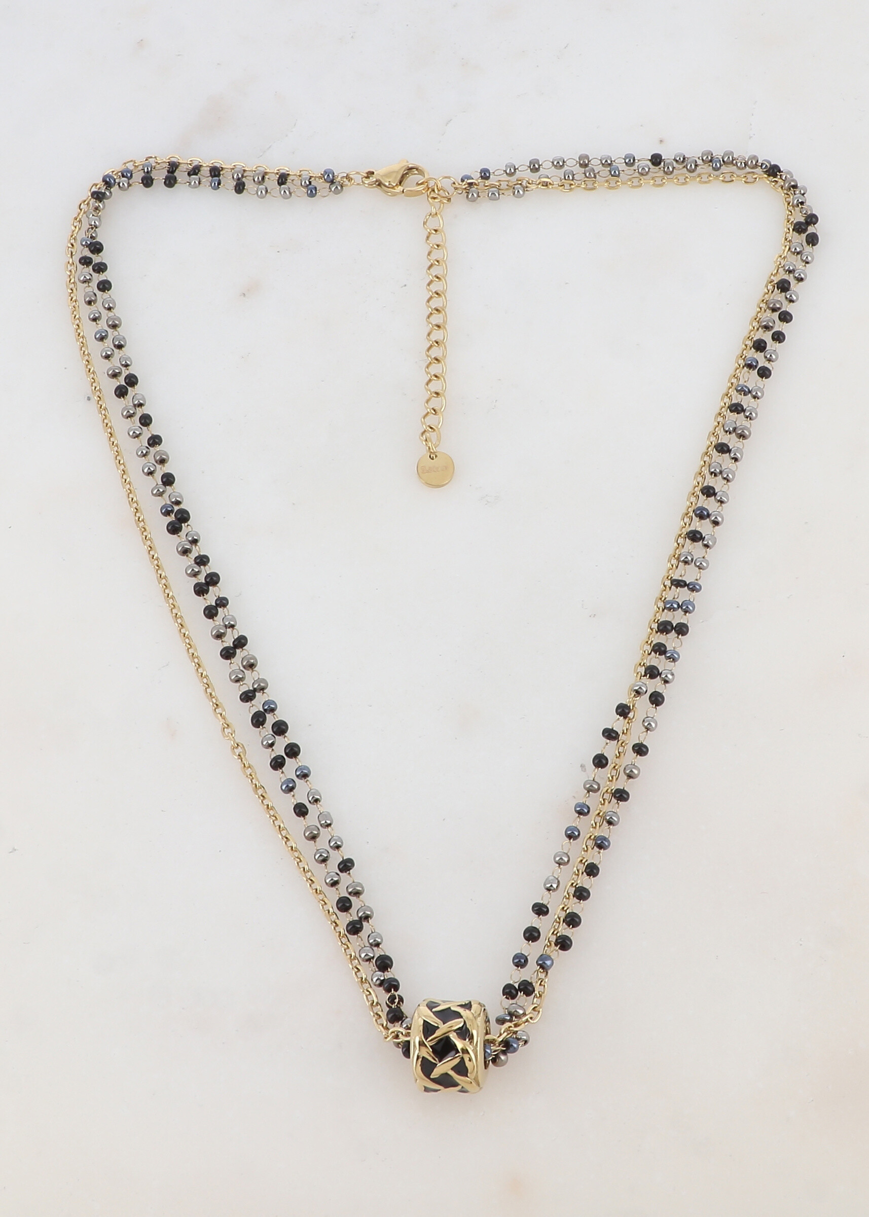 Wholesaler Ikita Paris - 3 row necklace with glass pasta and graphic style enameled pendant