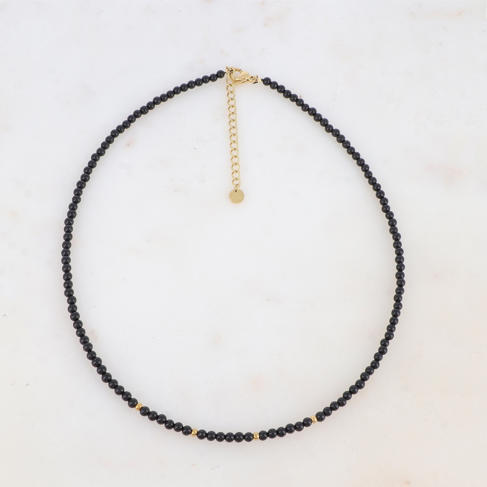 Grossiste Ikita Paris - Collier avec perles en acier inoxydable et en pierre naturelle