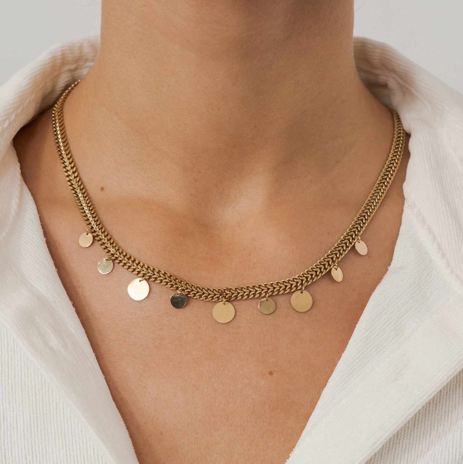 Wholesaler Ikita Paris - Flat chain necklace, discs with brushed/shiny effect