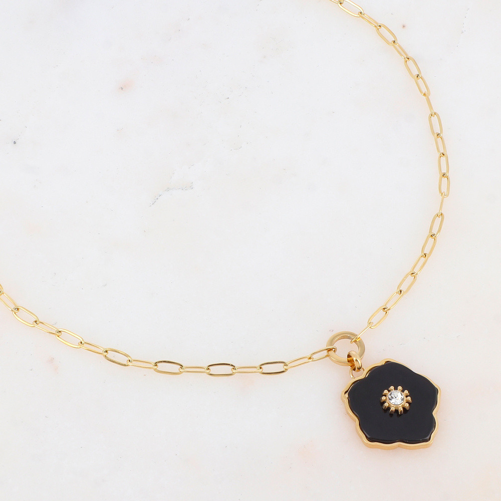 Wholesaler Ikita Paris - Necklace with natural stone flower pendant, rhinestones