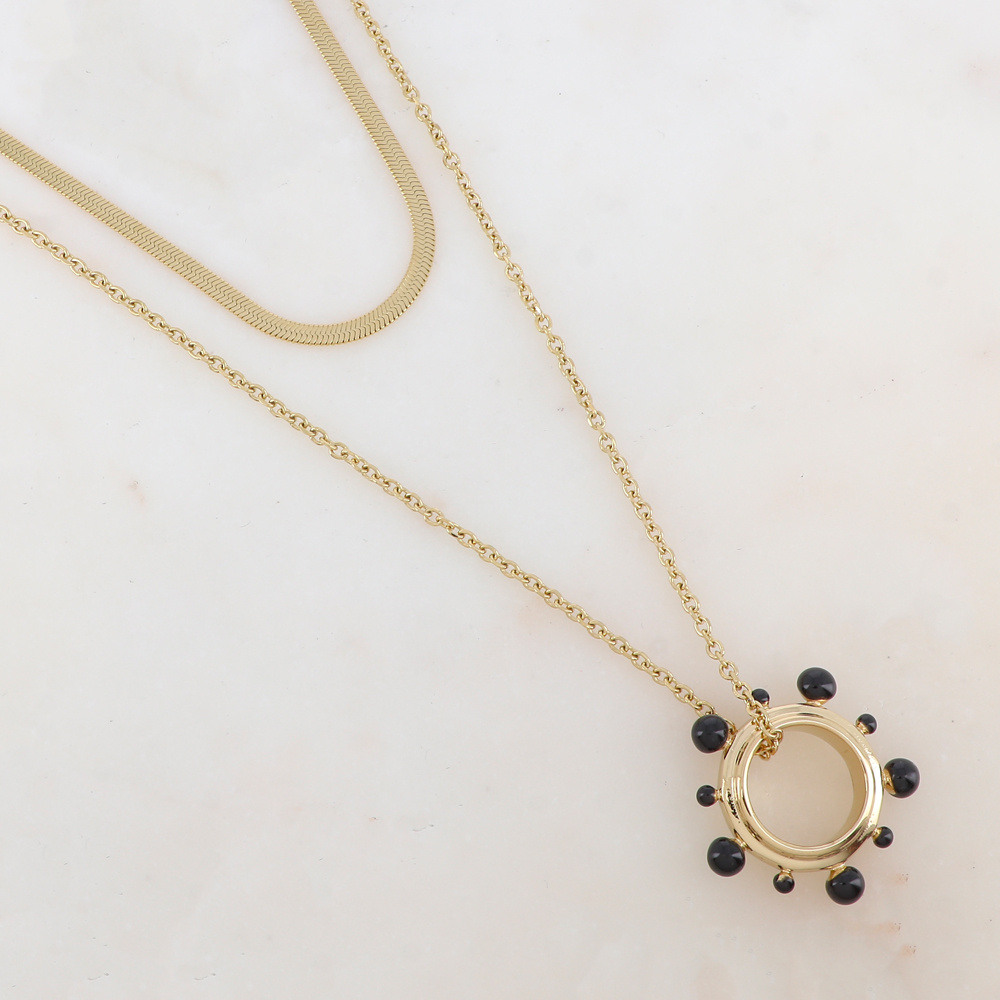 Wholesaler Ikita Paris - 2-row necklace with pendant ring embellished with enameled beads
