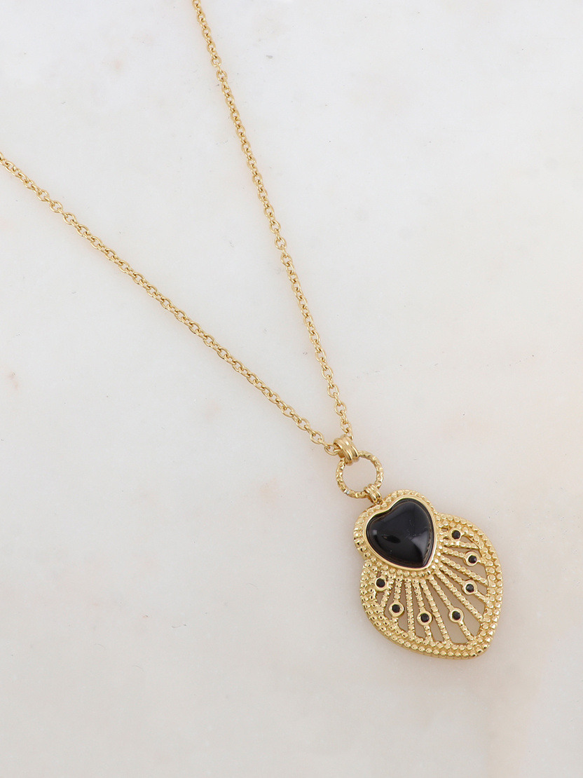 Mayorista Ikita Paris - Collar con colgante de corazón calado, piedra natural o nácar y estrás