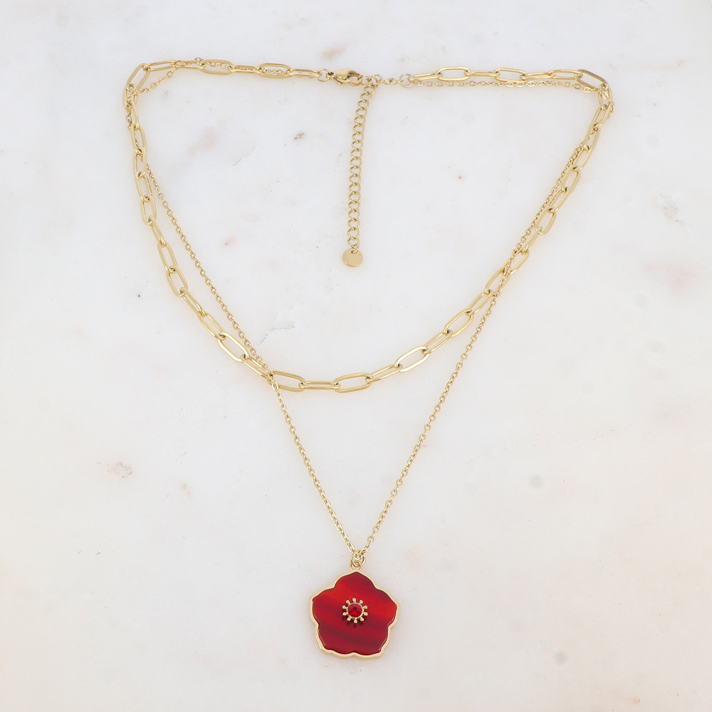 Wholesaler Ikita Paris - Double-strand necklace with natural stone flower pendant, rhinestones