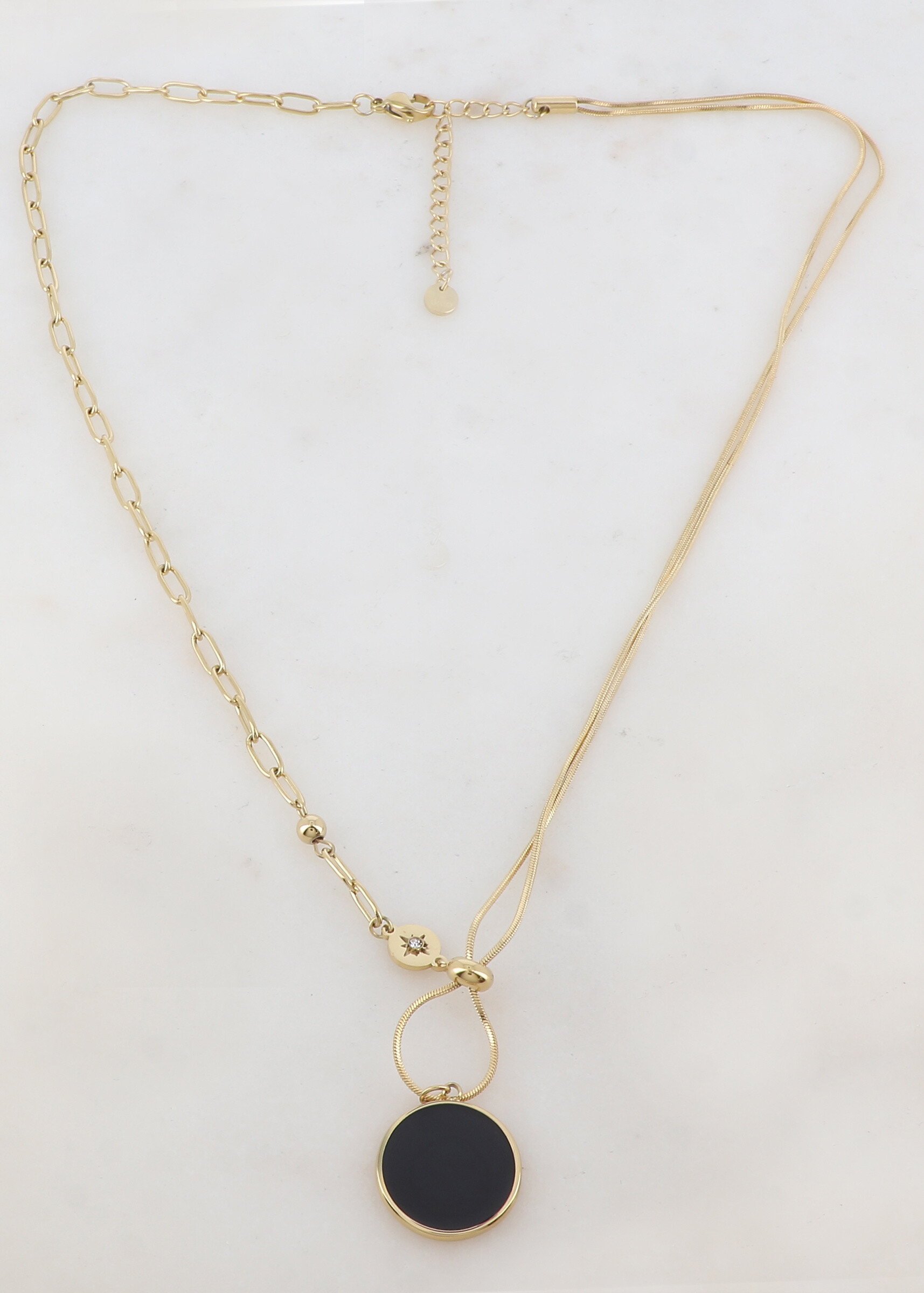 Wholesaler Ikita Paris - Mesh necklace with enameled round pendant, rhinestones, star, small ball