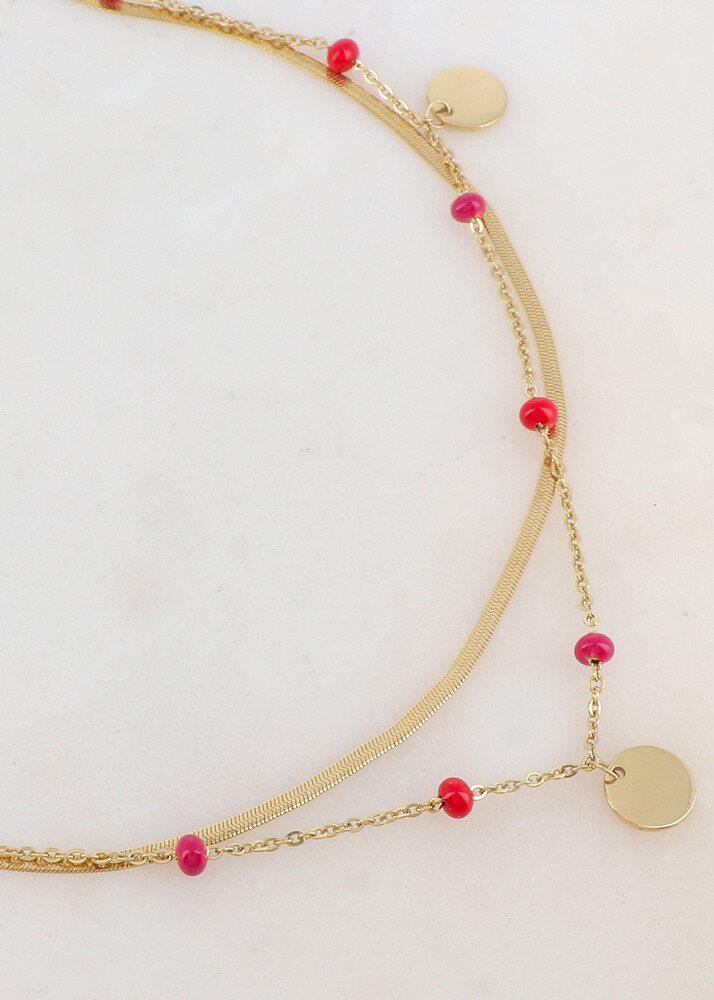 Wholesaler Ikita Paris - 2 -row long necklace with mirror mesh, round pampilles, enameled pearls