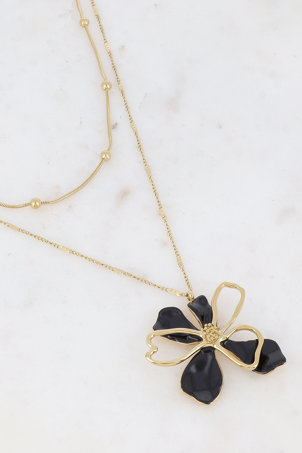 Wholesaler Ikita Paris - Double-layer necklace with enamel flower