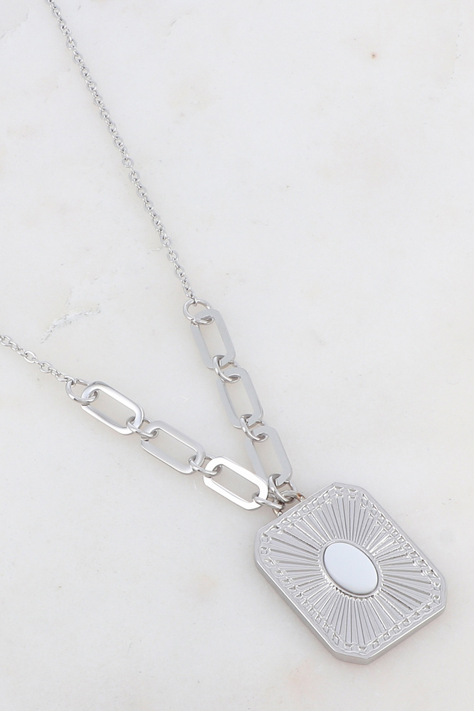 Grossiste Ikita Paris - Collier avec anneaux graphiques, pendant texturé et pierre naturelle