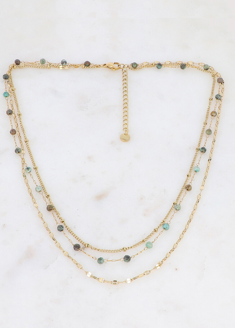 Mayorista Ikita Paris - Collar triple filas con piedras naturales IKS1321N1000 (38/39.5/42+5cm)