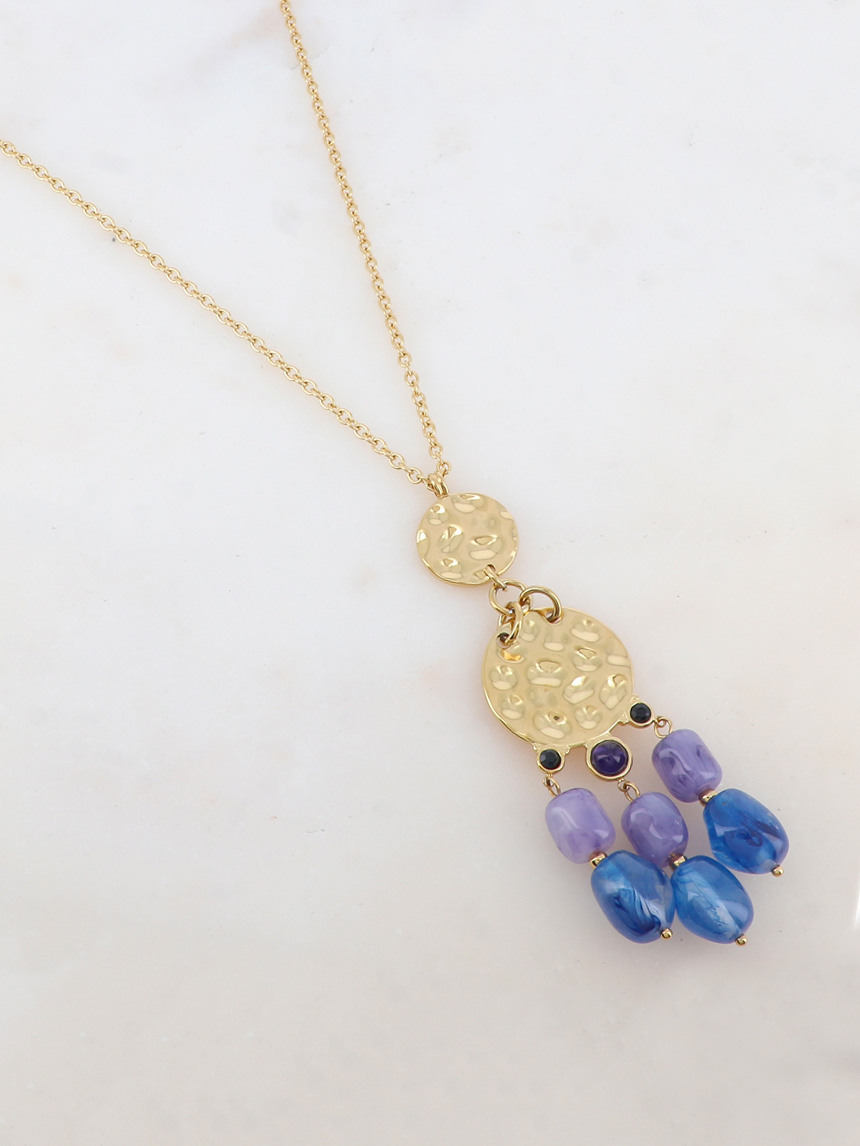 Wholesaler Ikita Paris - Necklace with 2 hammered round pieces, rhinestones and resin beads