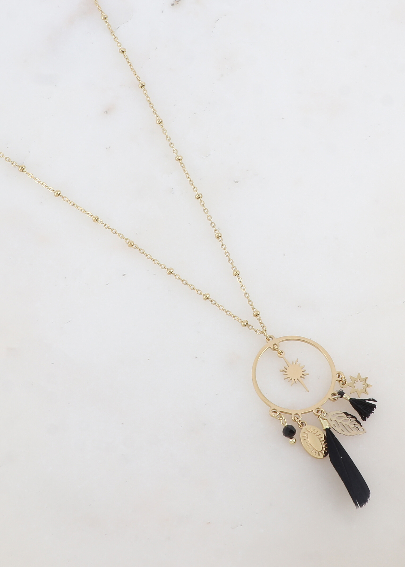 Grossiste Ikita Paris - Collier avec anneau, pierre naturelle et breloques
