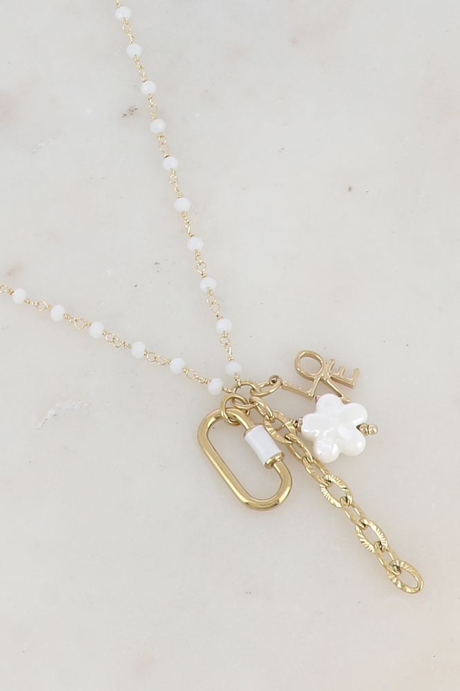Mayorista Ikita Paris - Collar con cuentas de vidrio, anillo esmaltado, colgante de amor y cadena colgante