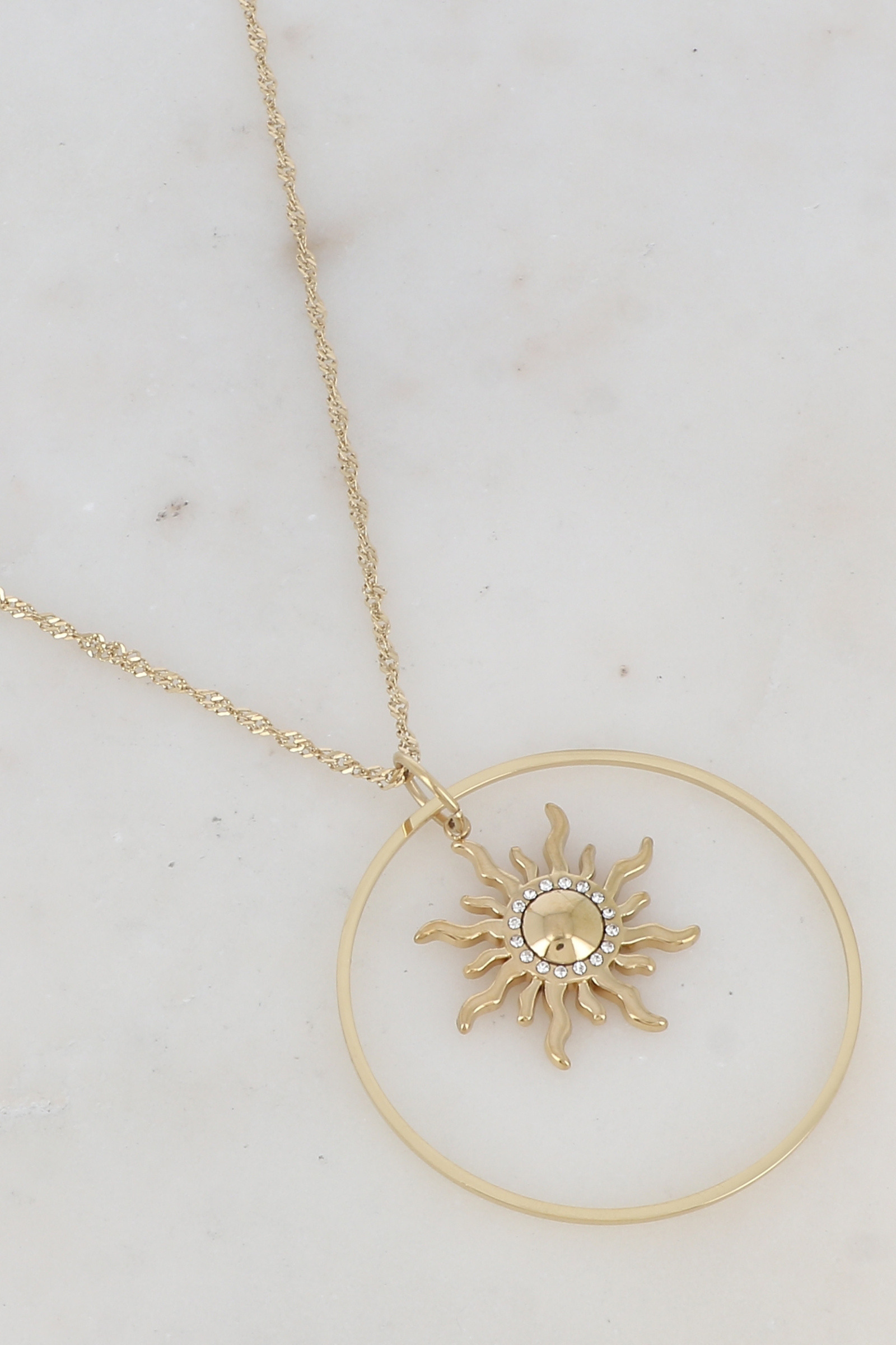 Grossiste Ikita Paris - Collier avec anneau lisse et soleil strassé
