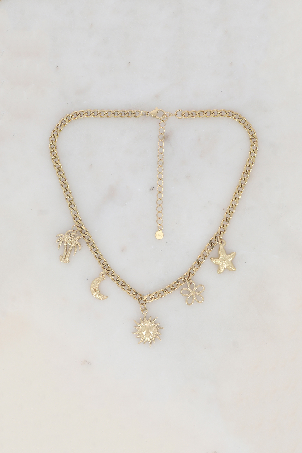 Grossiste Ikita Paris - Collier en maille avec palmier, lune, soleil, fleur et étoile de mer