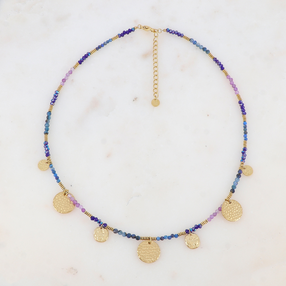 Grossista Ikita Paris - Collana con pietra naturale, perline di vetro e dischi martellati