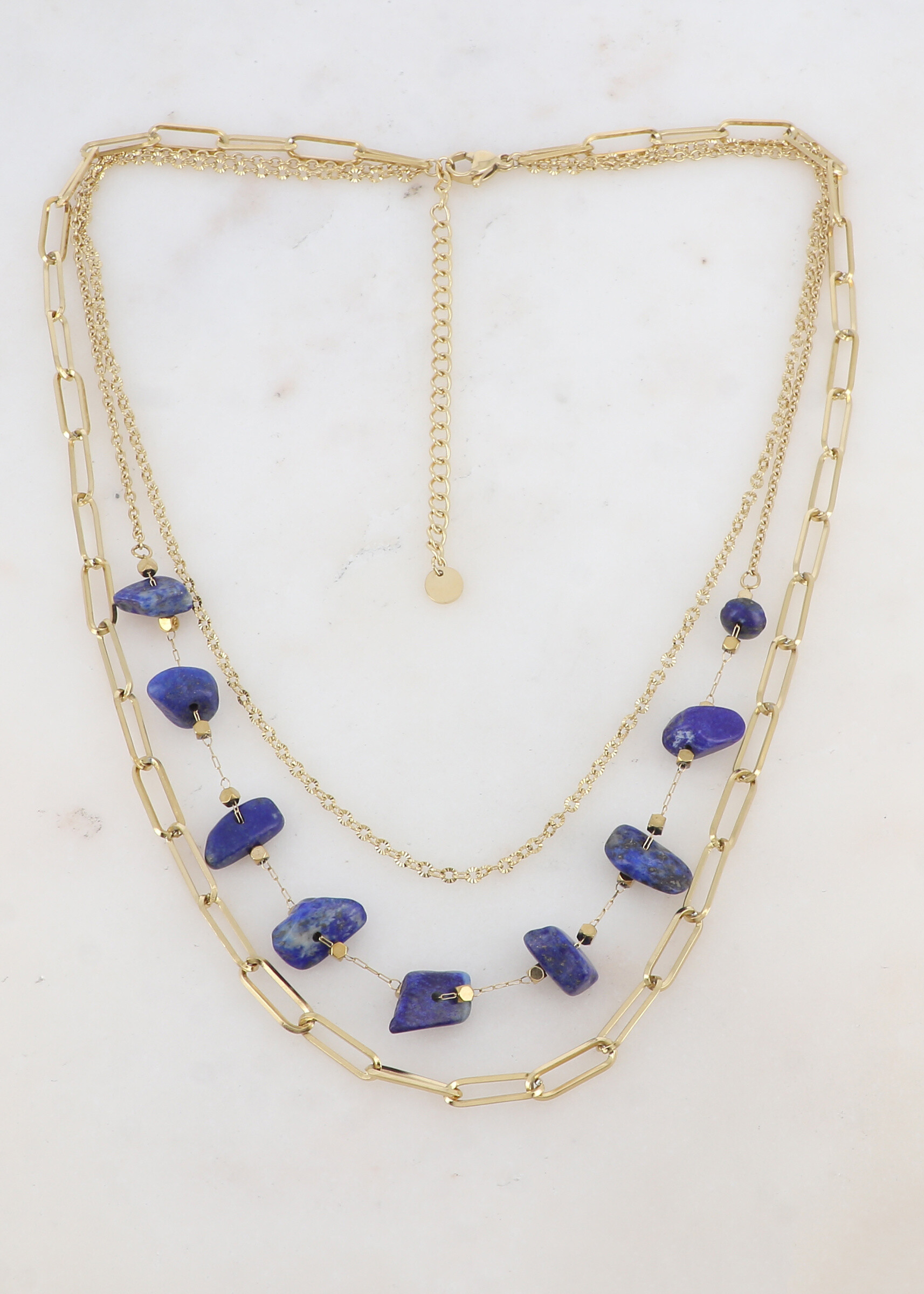 Wholesaler Ikita Paris - 3 row necklace with mesh, natural stones