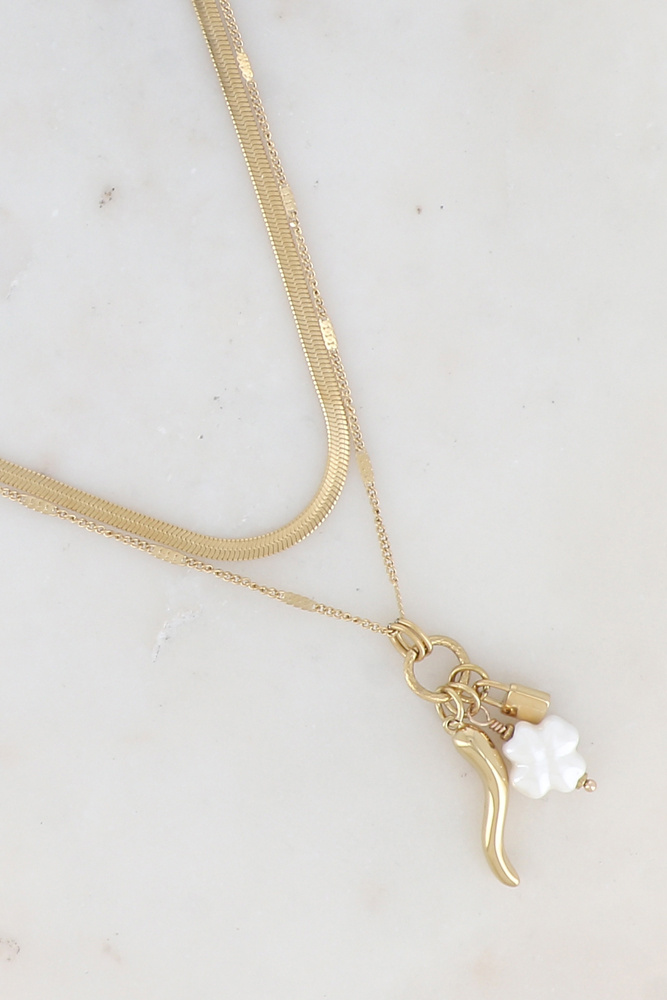 Mayorista Ikita Paris - Collar de dos capas con estrella de cerámica, pimiento y candado