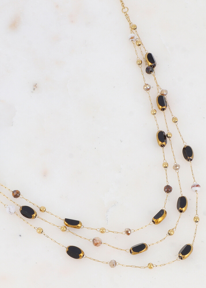 Wholesaler Ikita Paris - 3 row necklace with natural stone and glass pasta