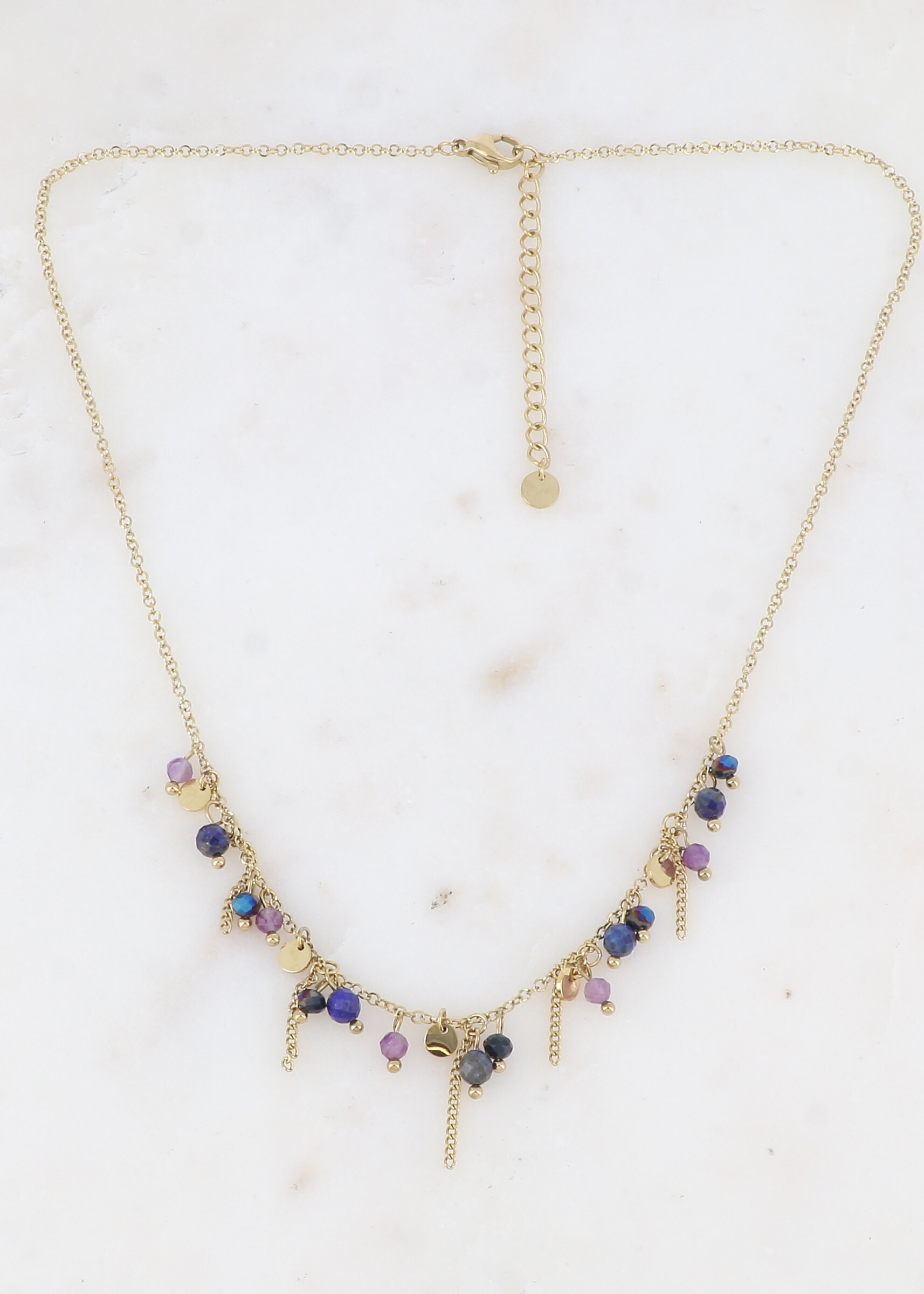 Wholesaler Ikita Paris - Necklace with pastilles, chains, glass pasta and natural stone