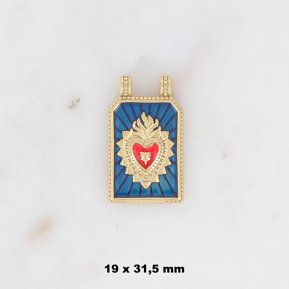 Mayorista Ikita Paris - Juego de 3 colgantes rectangulares de esmalte con diseño de corazón
