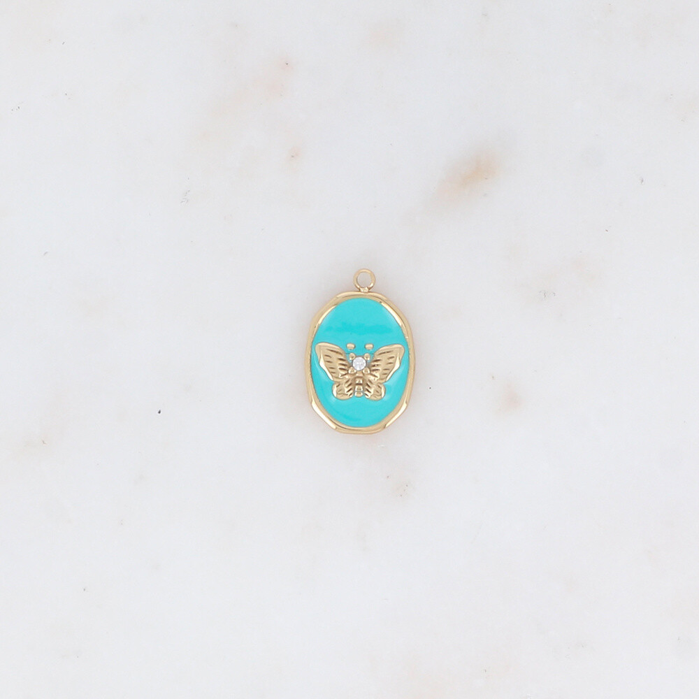 Grossiste Ikita Paris - LOT DE 3 Pendentifs oveles émaillés avec motif papillon et strass