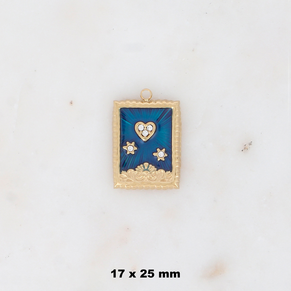 Mayorista Ikita Paris - Juego de 3 colgantes rectangulares de esmalte con diseño de corazón y estrellas con strass