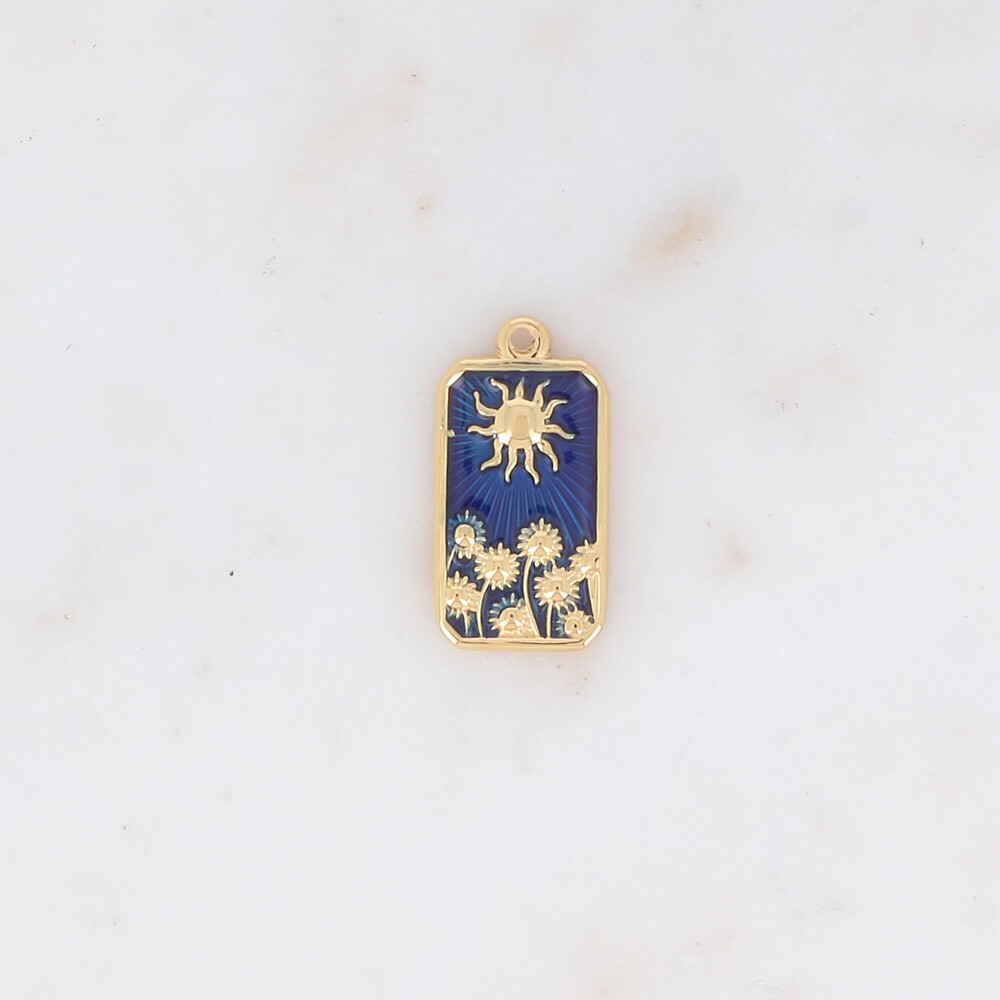 Grossiste Ikita Paris - LOT DE 3 Pendentifs rectangulaires en émail avec motif fleurs et soleil