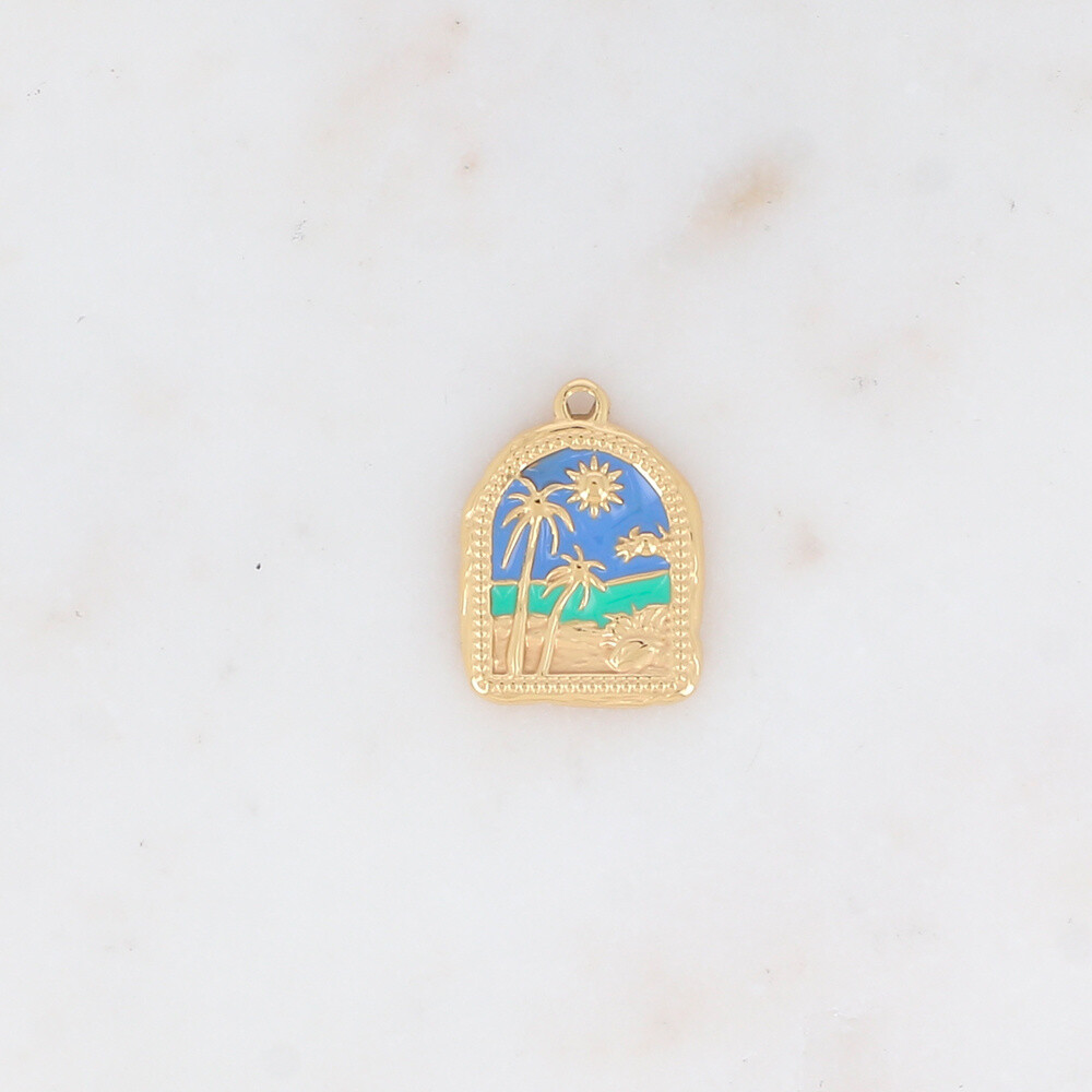 Grossiste Ikita Paris - LOT DE 3 Pendentifs en émail avec motif plage, palmier, soleil et crabe