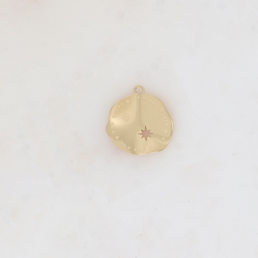 Grossiste Ikita Paris - LOT DE 6 Pendentifs rond ondulé ajouré de façon étoile (Taille M)