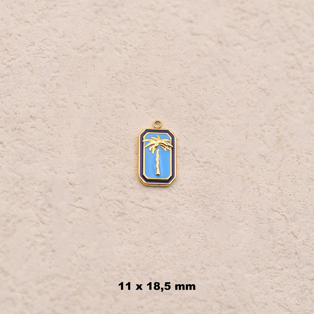 Mayorista Ikita Paris - Juego de 3 colgantes rectangulares de esmalte con diseño de palmera