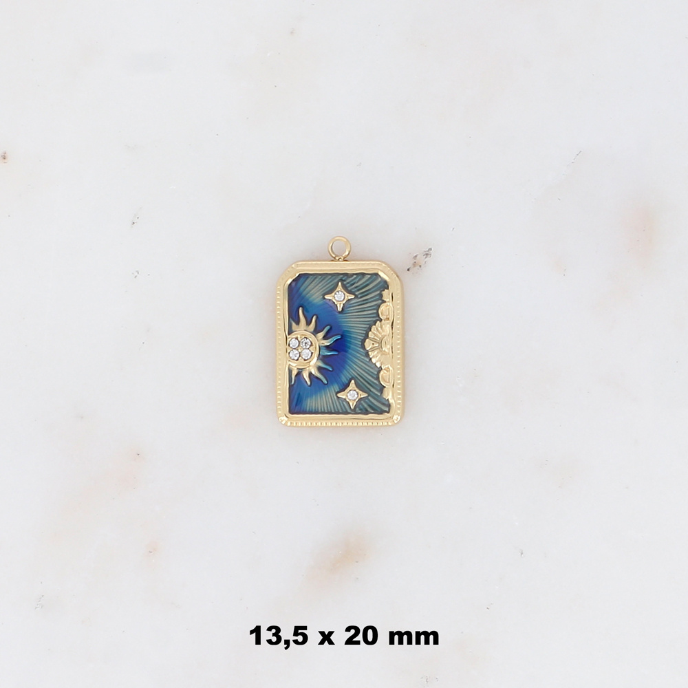 Mayorista Ikita Paris - Juego de 3 colgantes rectangulares de esmalte con diseño de sol y estrellas con strass