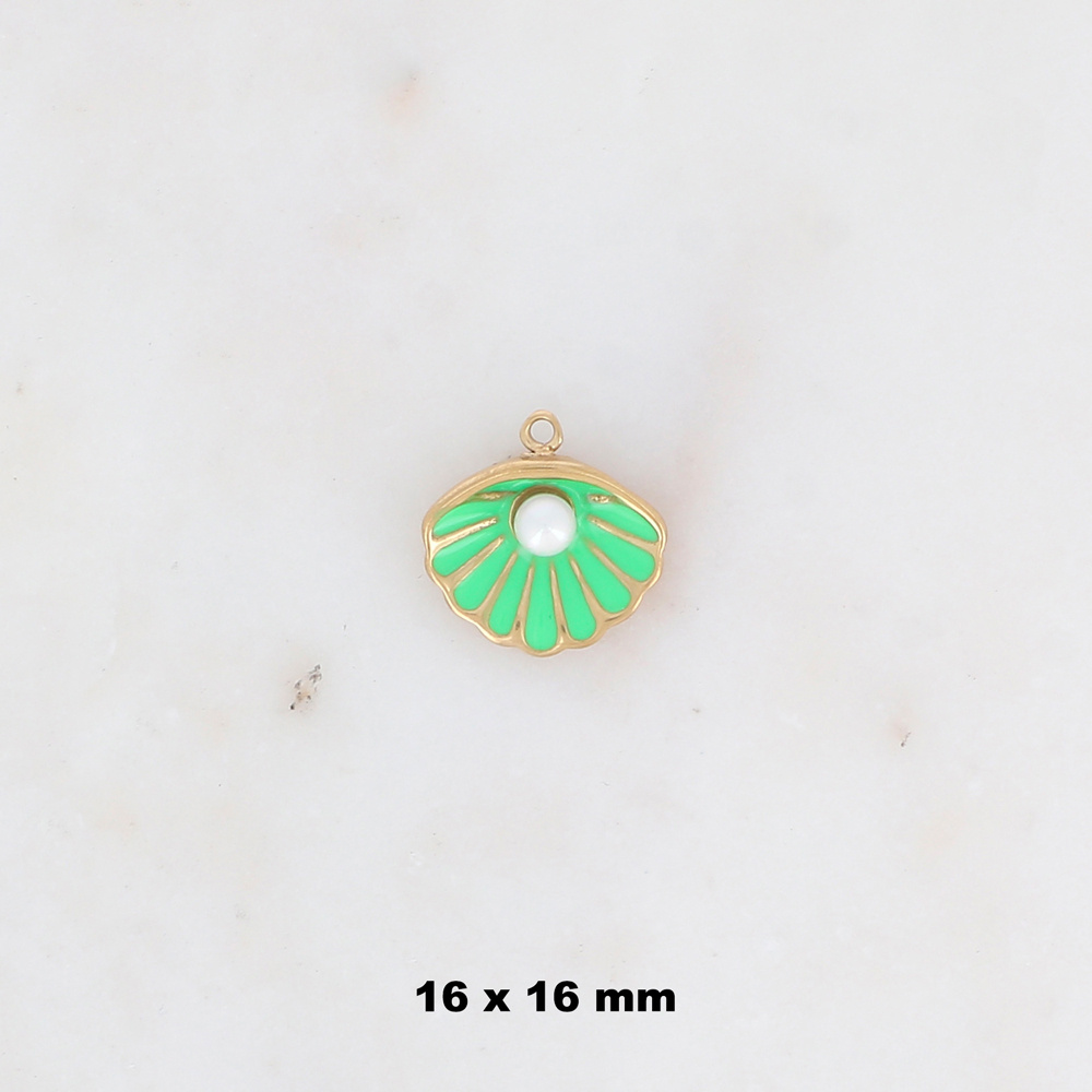 Mayorista Ikita Paris - LOTE DE 3 Colgantes con forma de concha esmaltada con perla de resina efecto nacarado