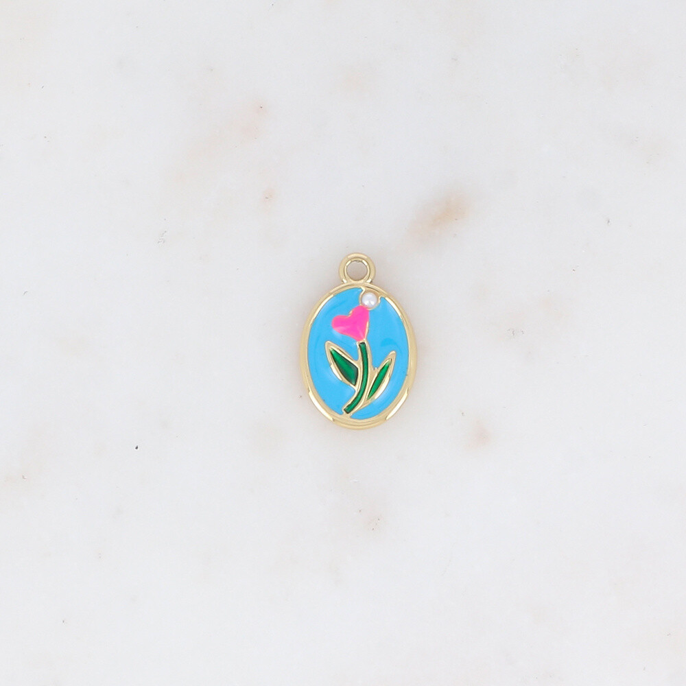 Grossiste Ikita Paris - LOT DE 3 Pendentifs oveles émaillés avec fleur et perle nacrée