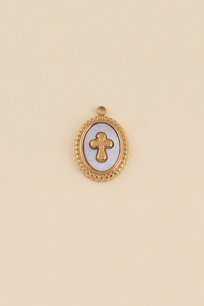 Grossiste Ikita Paris - LOT DE 3 Pendentifs ovales ornés de nacre avec motif croix Grossiste Ikita Paris - LOT DE 3 Pendentifs ovales ornés de nacre avec motif croix