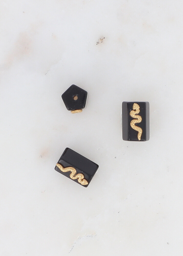 Wholesaler Ikita Paris - Set of 3 geometric pearls with natural stone and snake