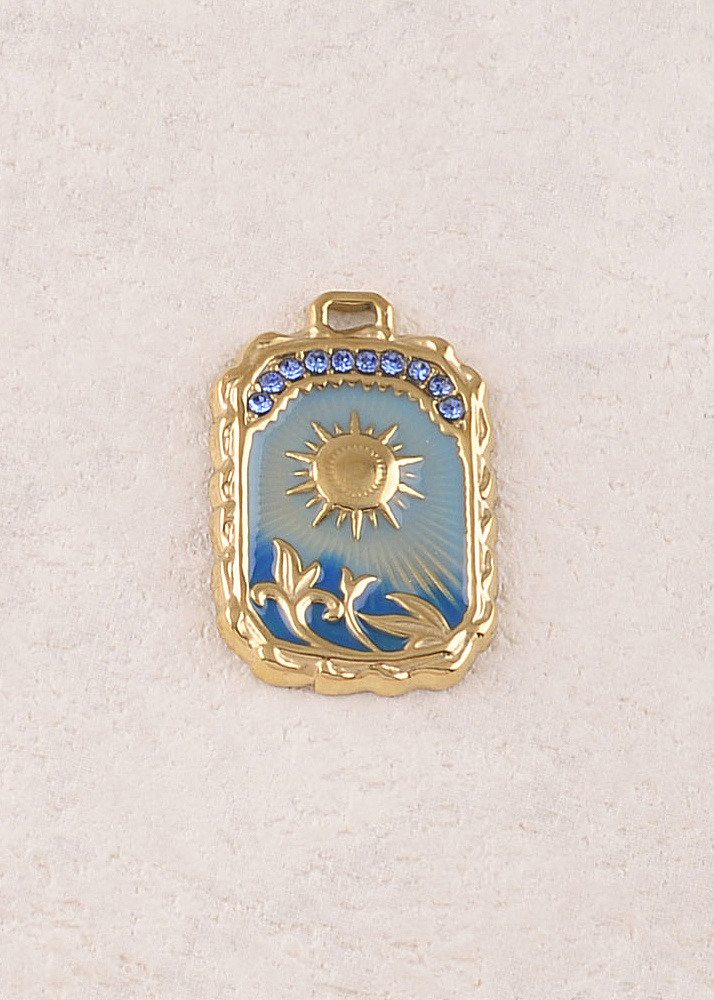 Mayorista Ikita Paris - Conjunto de 3 colgantes de esmalte rectangular con flores, sol y motivo de diamantes de imitación