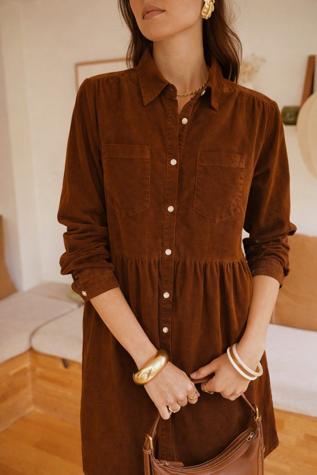 Wholesaler IN APRIL 1986 CURVE - Solid button-down dress with velvet shirt collar
