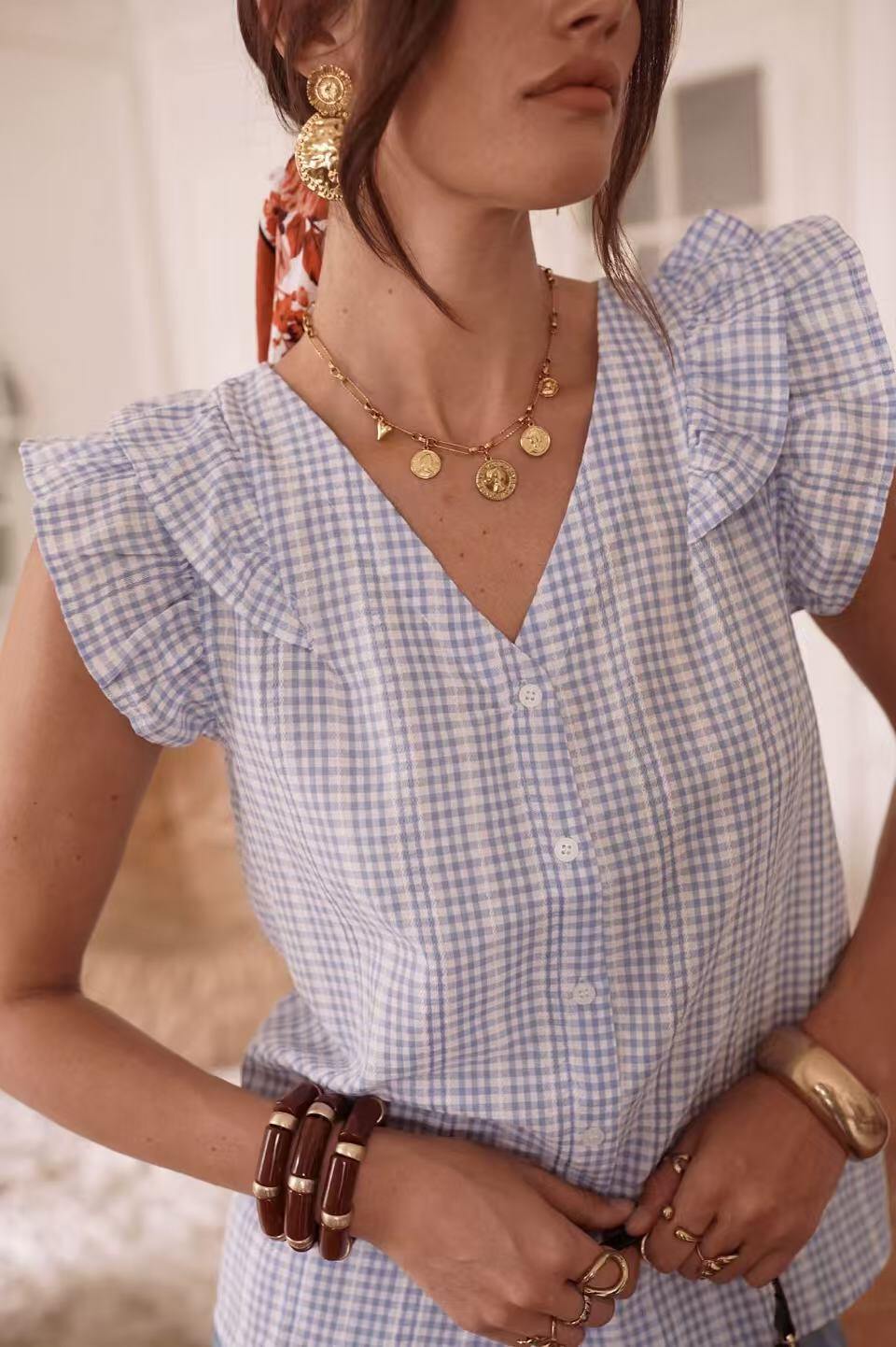 Großhändler In April 1986 Outlet - Vichy-Bluse mit Rüschen – sommerlicher Charme und Weiblichkeit.