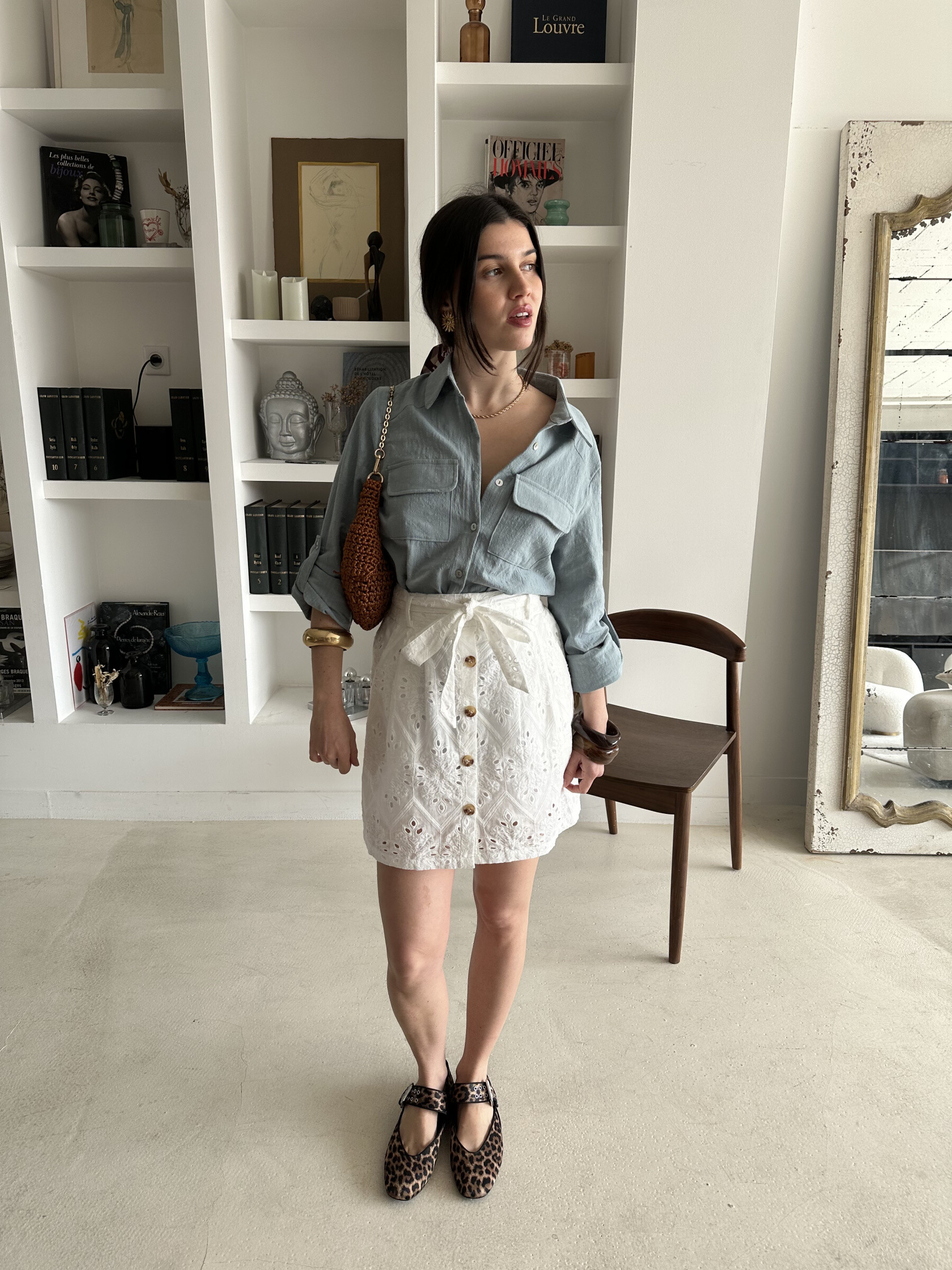 Grossiste In April 1986 - Jupe brodée taille haute à boutons et nœud