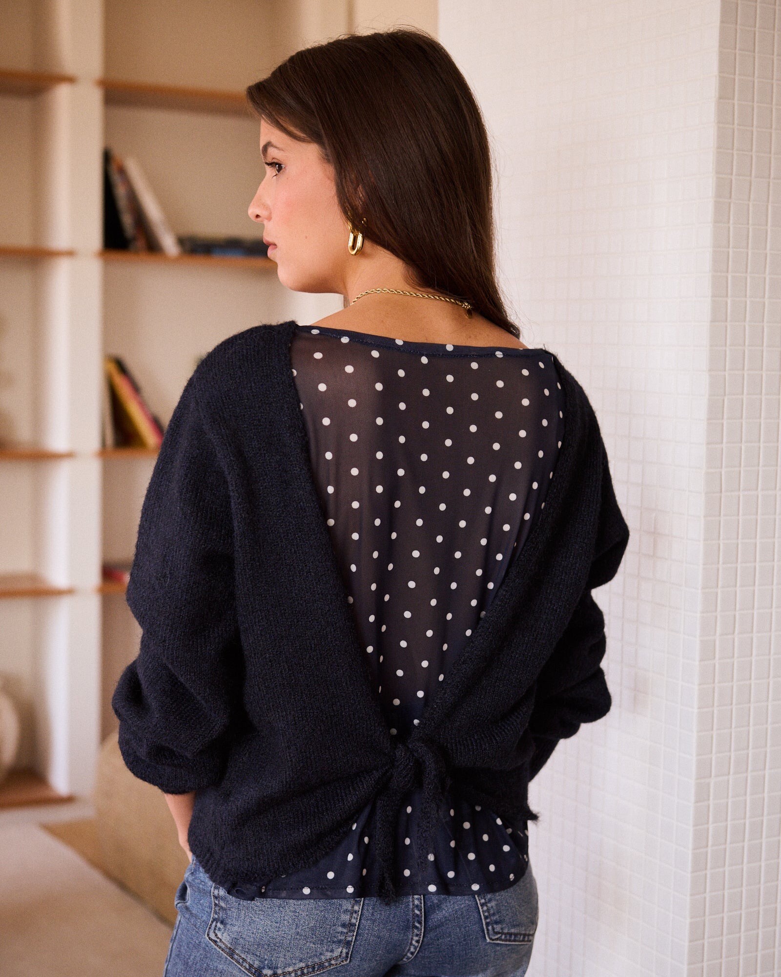 Wholesaler In April 1986 - Knit sweater with polka dot blouse back.