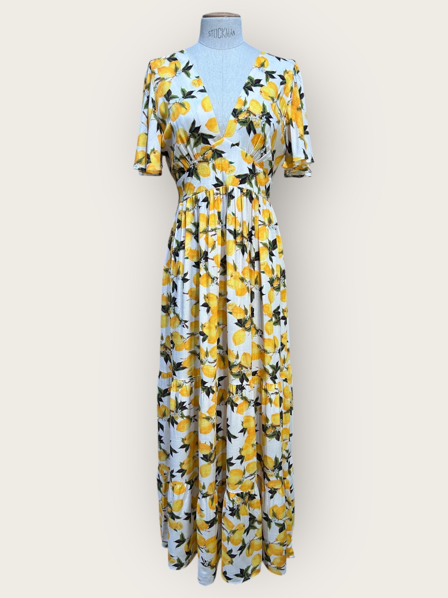 Wholesaler In April 1986 - Long lemon print dress - fresh and vibrant.