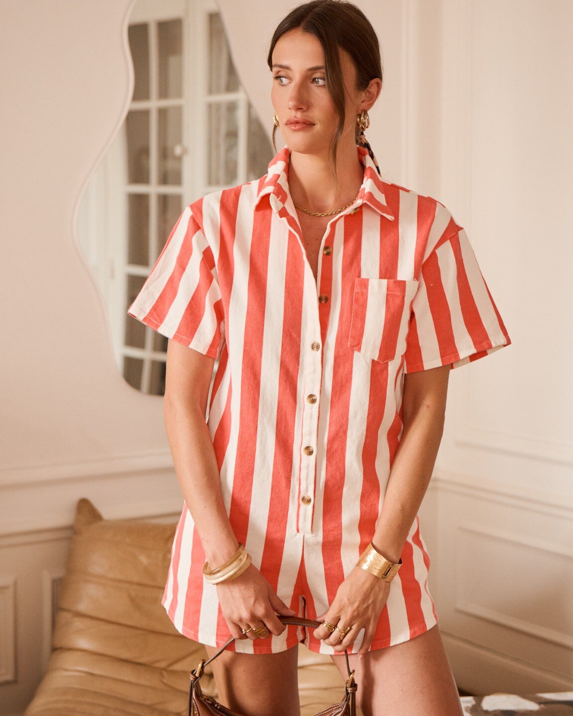 Grossiste In April 1986 - Combishort à rayures – Coupe chemise manches courtes.