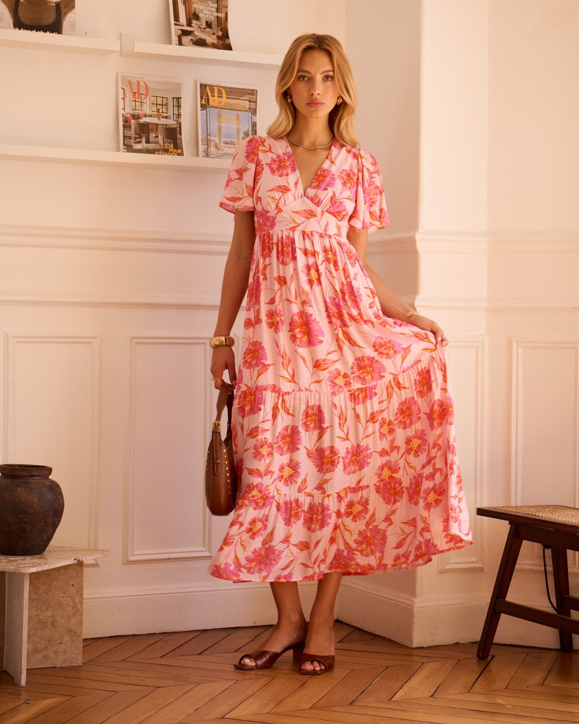 Grossiste In April 1986 - Robe longue fleurie rose – Esprit bohème romantique.