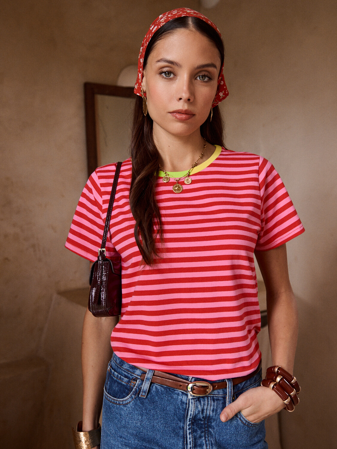 Wholesaler In April 1986 - Pink & Red Striped T-Shirt – Trendy Casual Style.