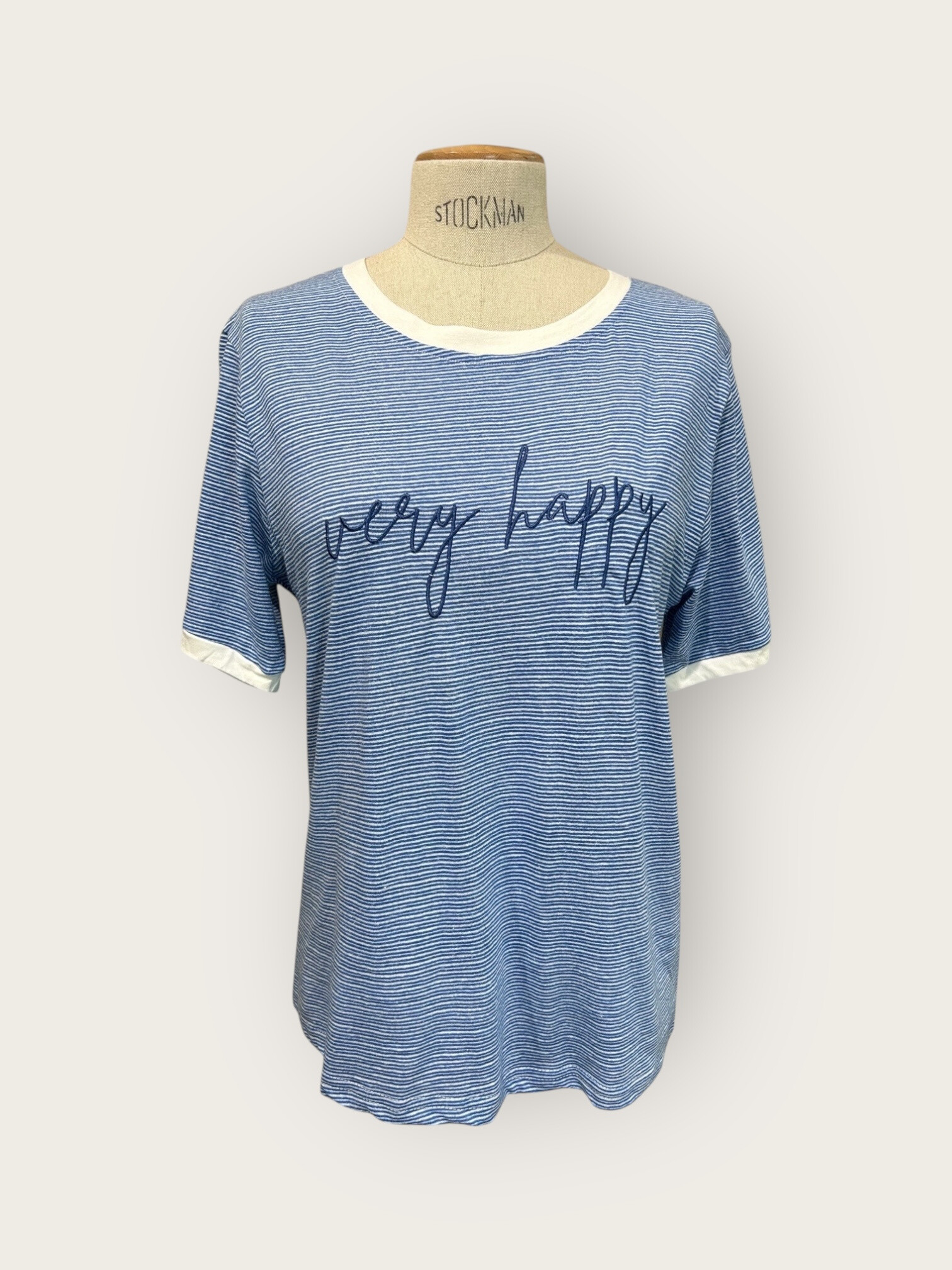 Grossiste In April 1986 - T-shirt rayé à message « very happy » style doux et casual