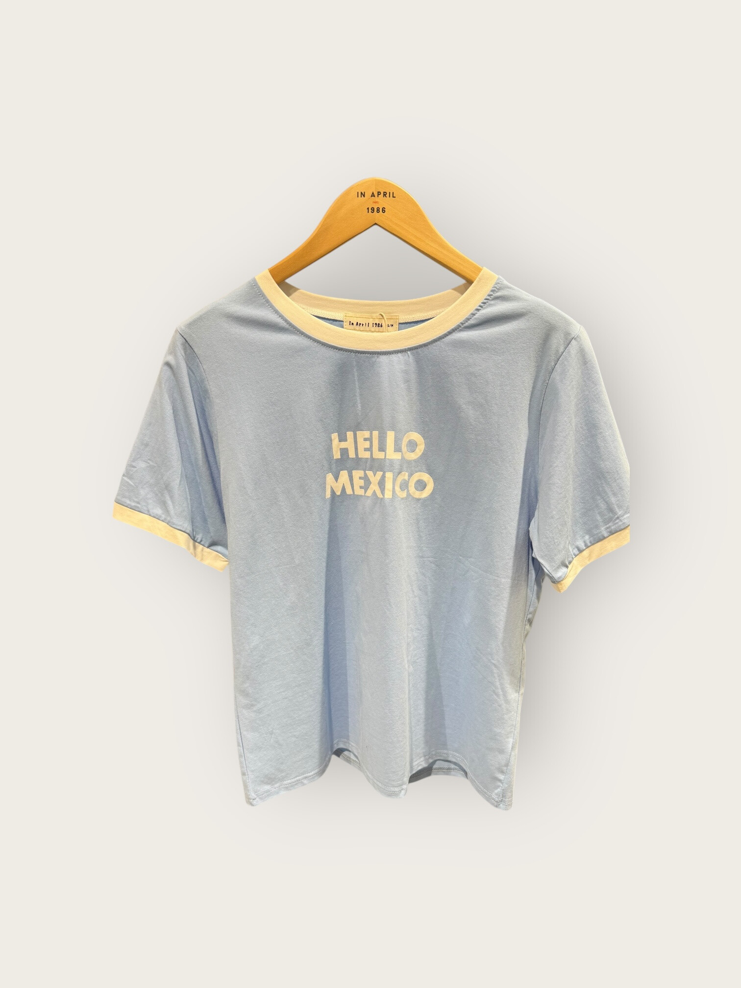 Grossiste In April 1986 - T-shirt vintage à message « Hello Mexico » contrasté
