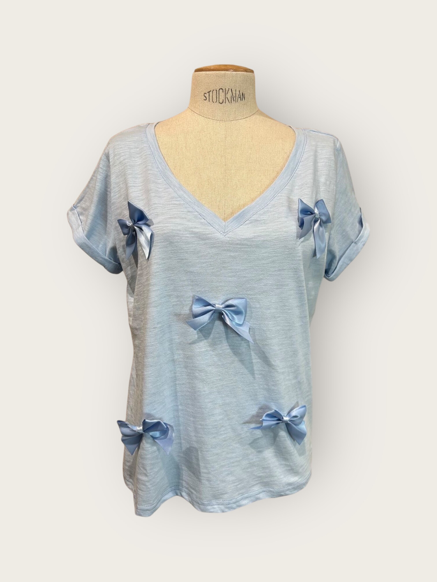 Grossiste In April 1986 - T-shirt nœuds décoratifs col V coton doux