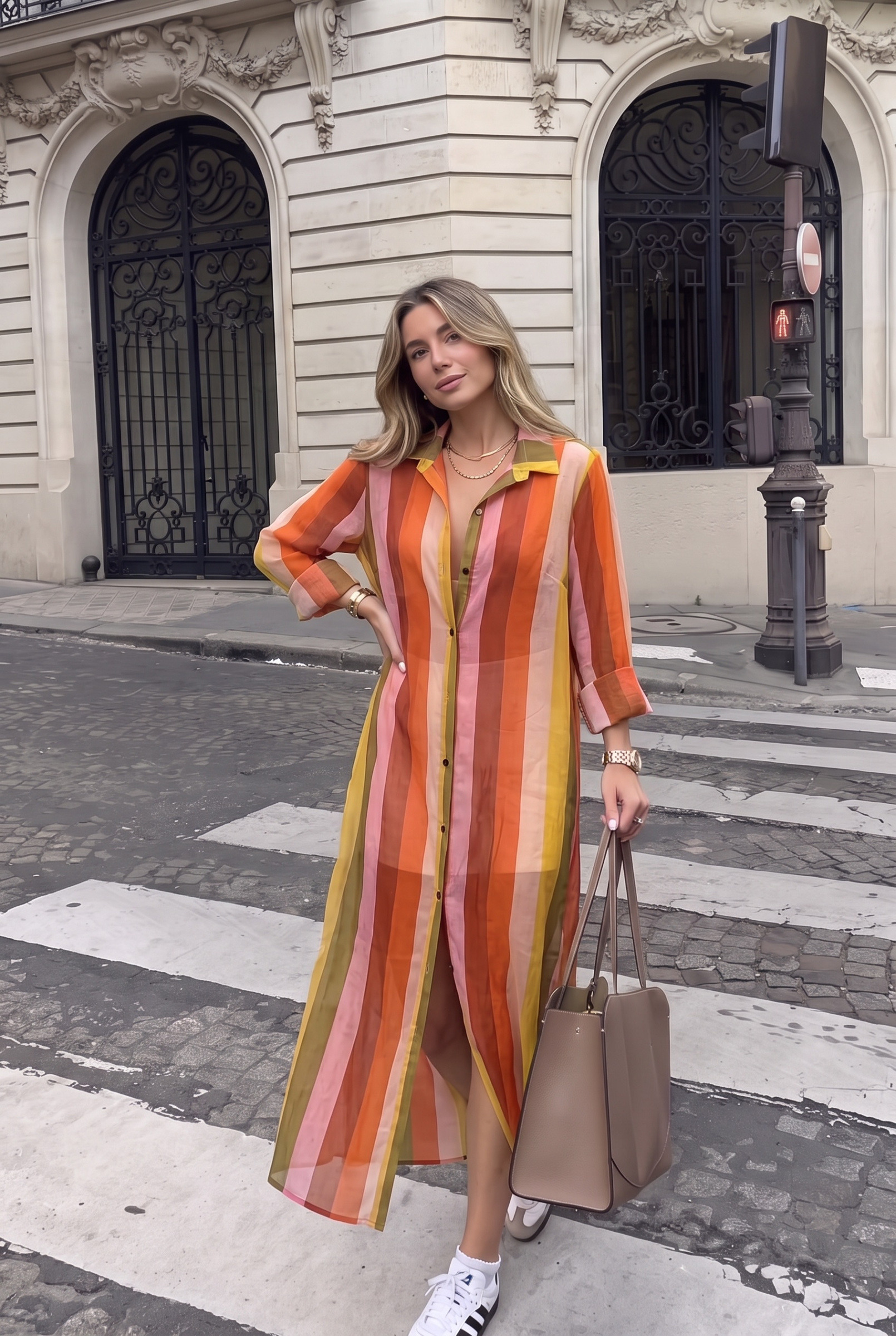 Grossiste INCERTAINES - Robe Coton Longue Rayée Boutonnée - INCERTAINES